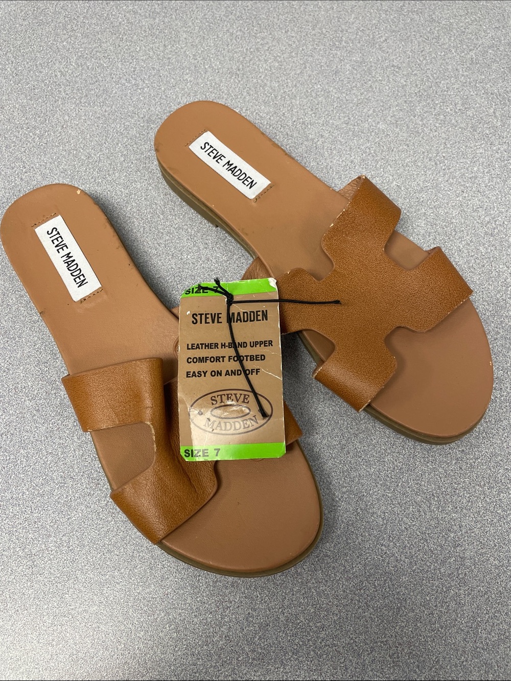 Steve Madden Women's Brown/Tan Leather Slide Sandals
